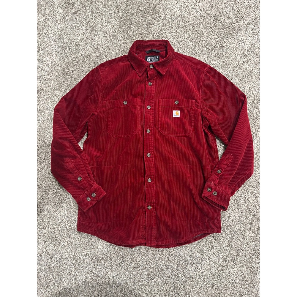 Carhartt Mens Corduroy Shirt Red Loose‎ Fit Long Sleeve Button Up M Regular